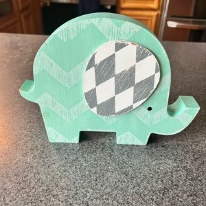 GUC. Small Turquoise Chevron Wooden Elephant.